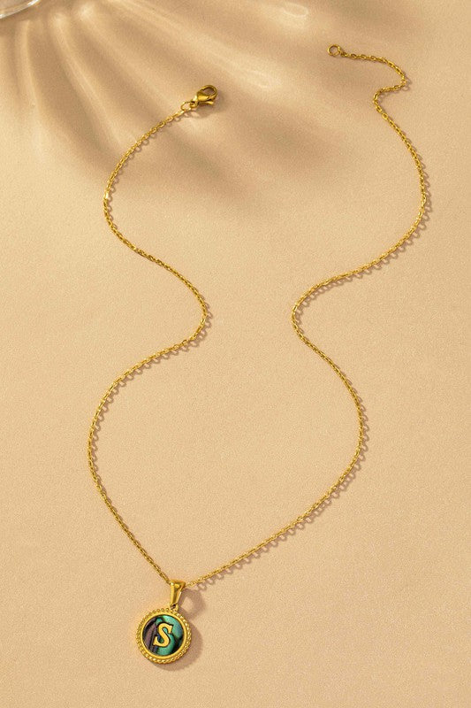 TEEK - Brass Abalone Shell Inlay Initial Pendant Necklace JEWELRY TEEK FG S