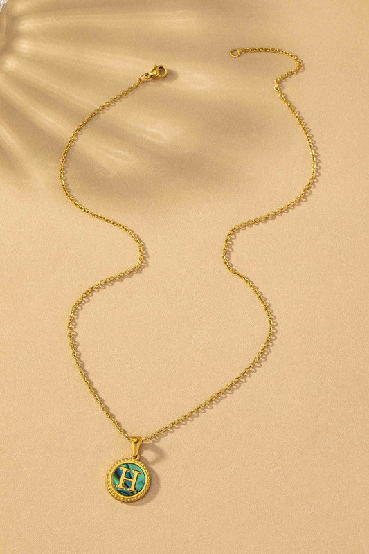TEEK - Brass Abalone Shell Inlay Initial Pendant Necklace JEWELRY TEEK FG H