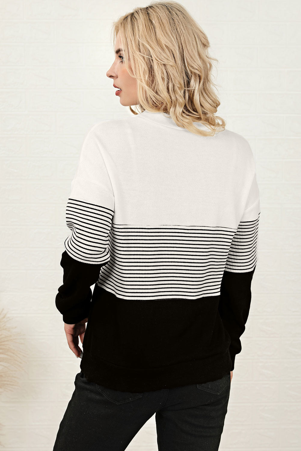 TEEK - Black Striped Color Block Long Sleeve Knit Top TOPS TEEK Trend