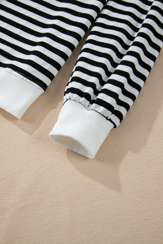 TEEK - Black Stripe Color Block Crew Neck Oversized Sweatshirt TOPS TEEK FG