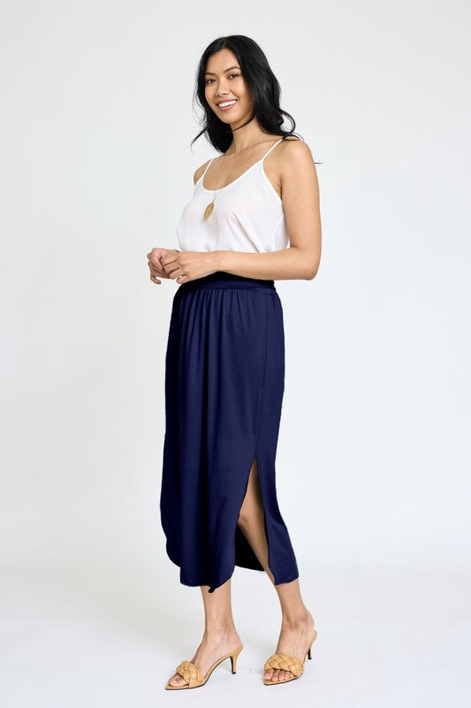 TEEK - Solid Side Slit Midi Skirt SKIRT TEEK FG   