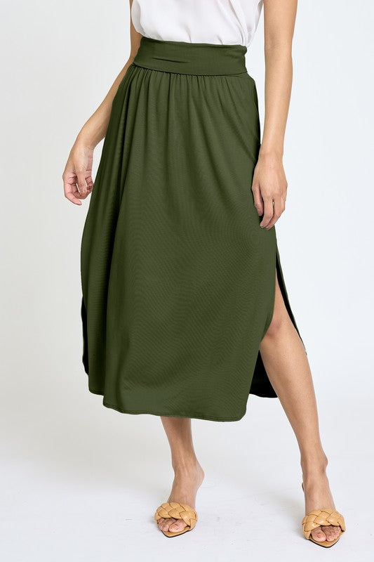 TEEK - Solid Side Slit Midi Skirt SKIRT TEEK FG   