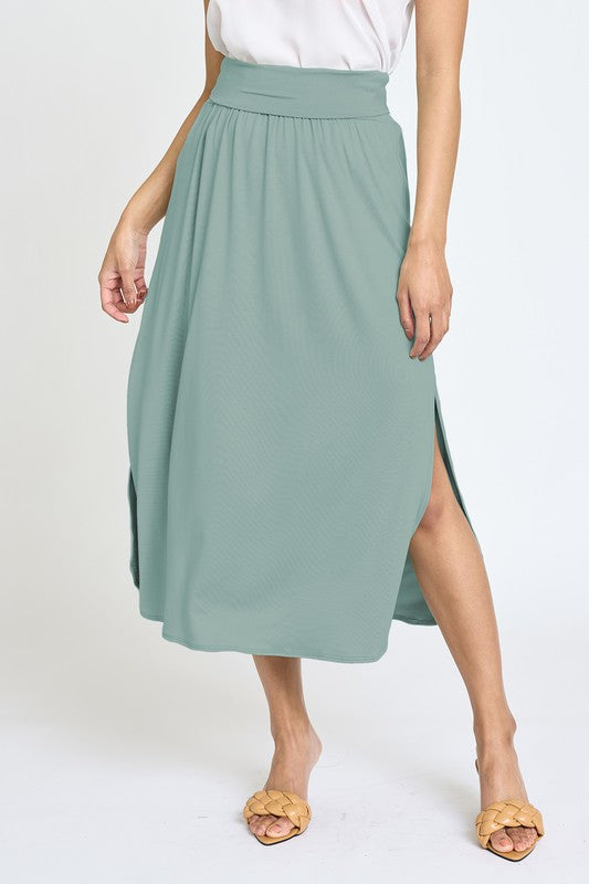 TEEK - Solid Side Slit Midi Skirt SKIRT TEEK FG Sage S 