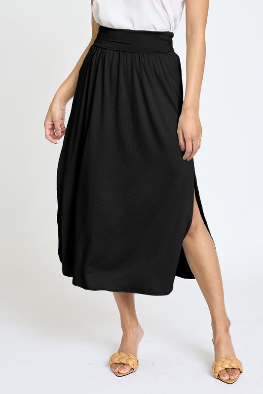 TEEK - Solid Side Slit Midi Skirt SKIRT TEEK FG Black S 