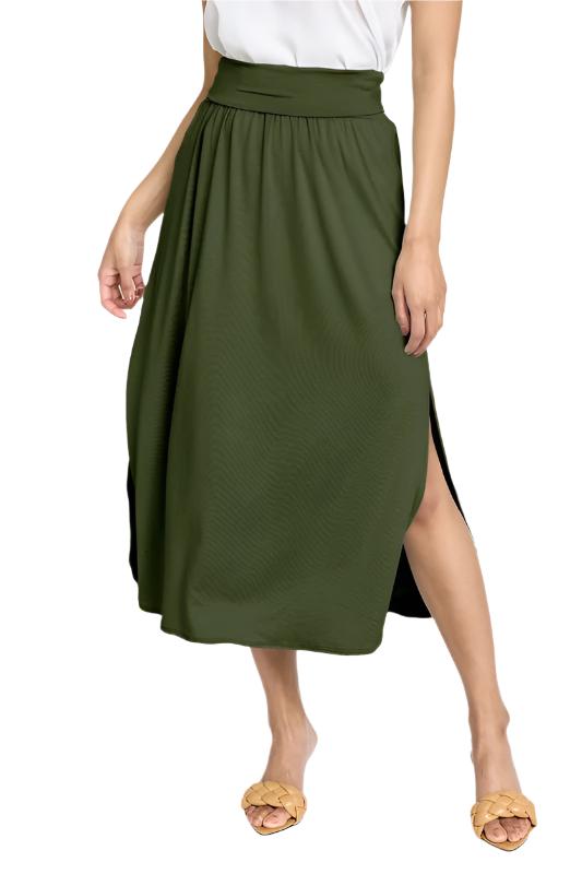 TEEK - Solid Side Slit Midi Skirt SKIRT TEEK FG Olive S 