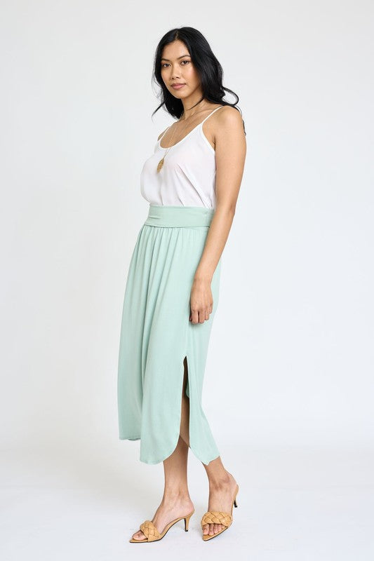 TEEK - Solid Side Slit Midi Skirt SKIRT TEEK FG   