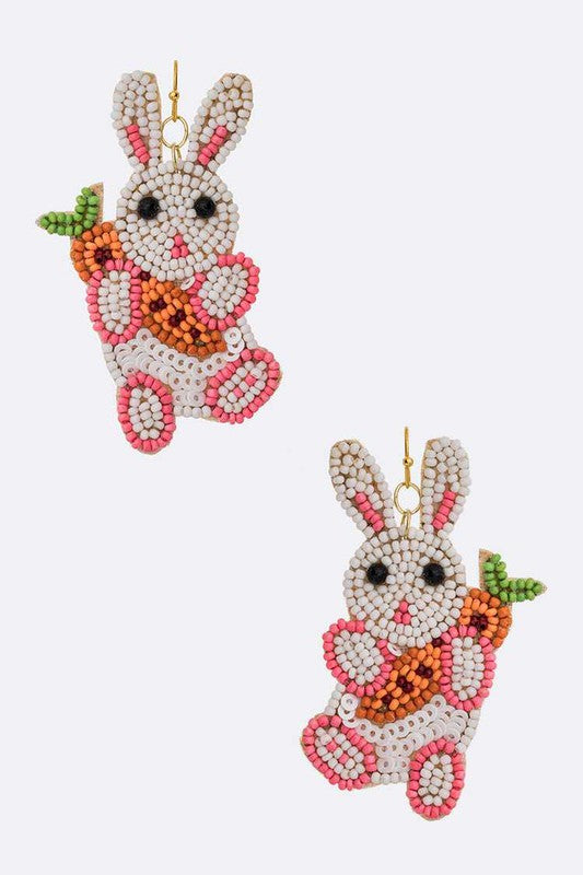 TEEK - Beaded White Bunny Rabbit Iconic Easter Earrings JEWELRY TEEK FG   