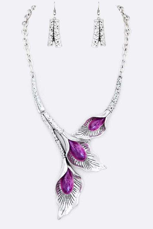 TEEK - Flower Metal Statement Necklace Set JEWELRY TEEK FG Purple  