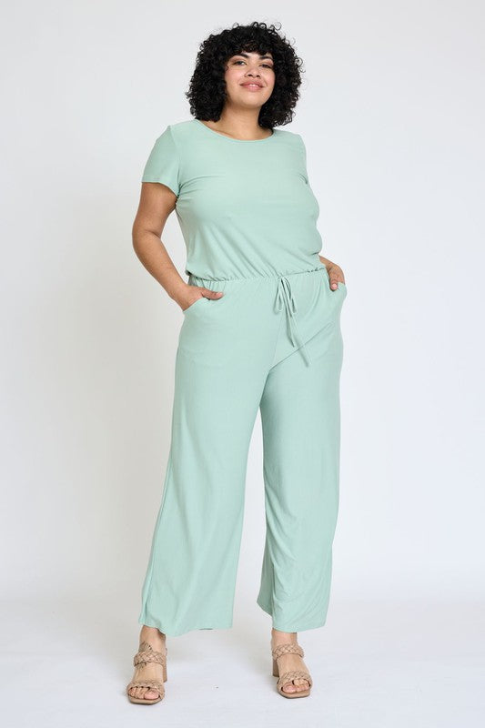 TEEK - Plus Size Spring Short Sleeve Jumpsuit W/Pocket JUMPSUIT TEEK FG sage 1X