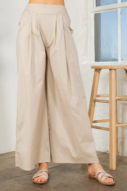 TEEK - Khaki Cotton Wide Leg Side Pocketed Pants PANTS TEEK FG   