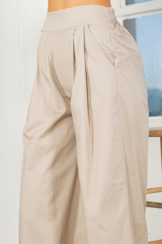 TEEK - Khaki Cotton Wide Leg Side Pocketed Pants PANTS TEEK FG   