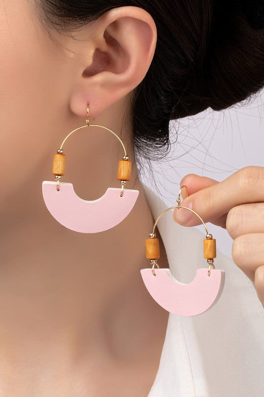 TEEK - Leather Metal Arch Wood Beads Earrings JEWELRY TEEK FG   