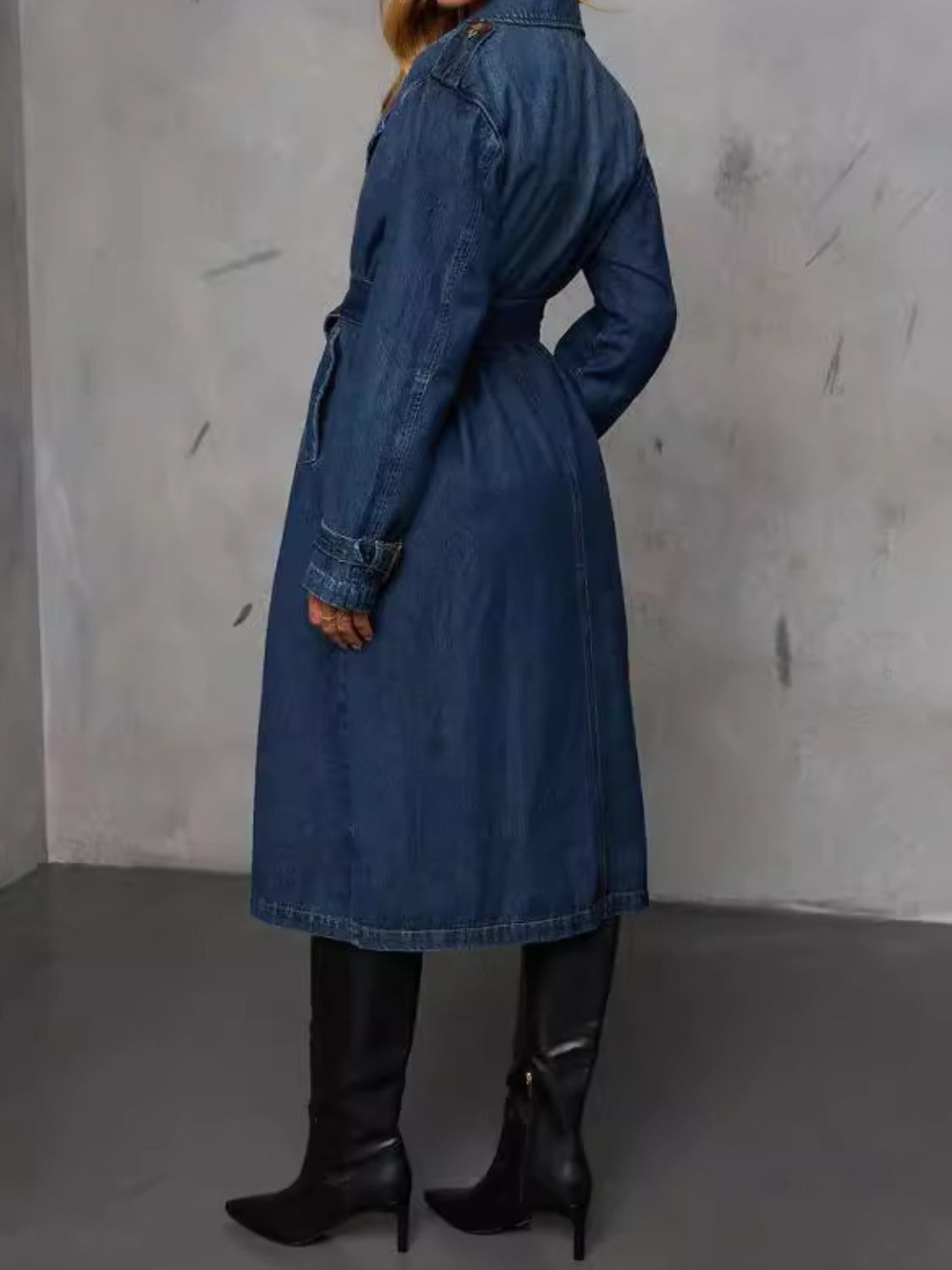 TEEK - Dark Button Up Long Sleeve Longline Denim Coat COAT TEEK Trend