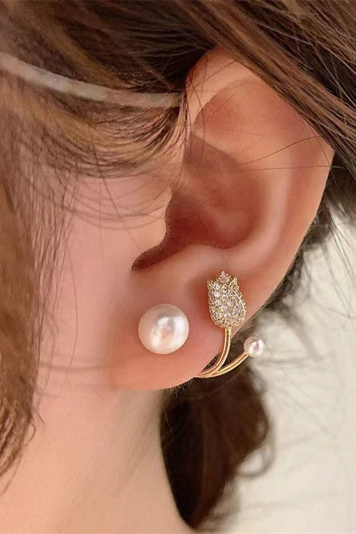 TEEK - Front & Back Pearl Flower Earrings Jew TEEK FG   