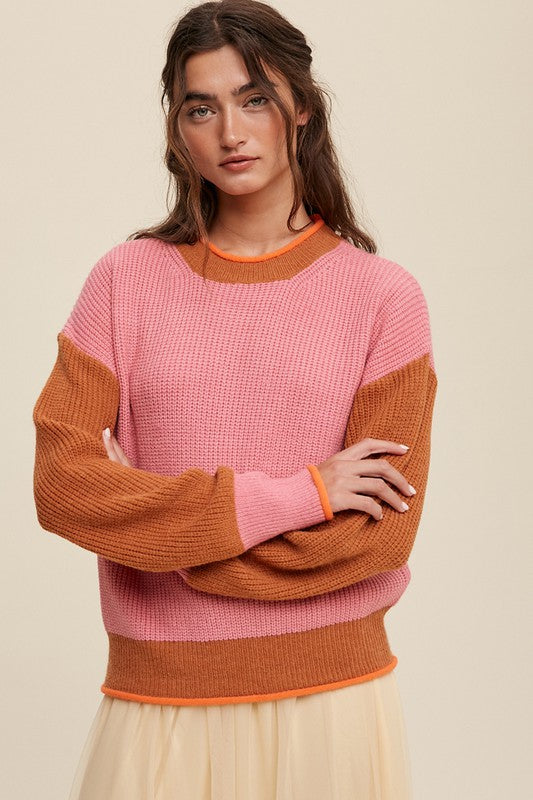 TEEK - Pink Color Block Ribbed Knit Sweater SWEATER TEEK FG   