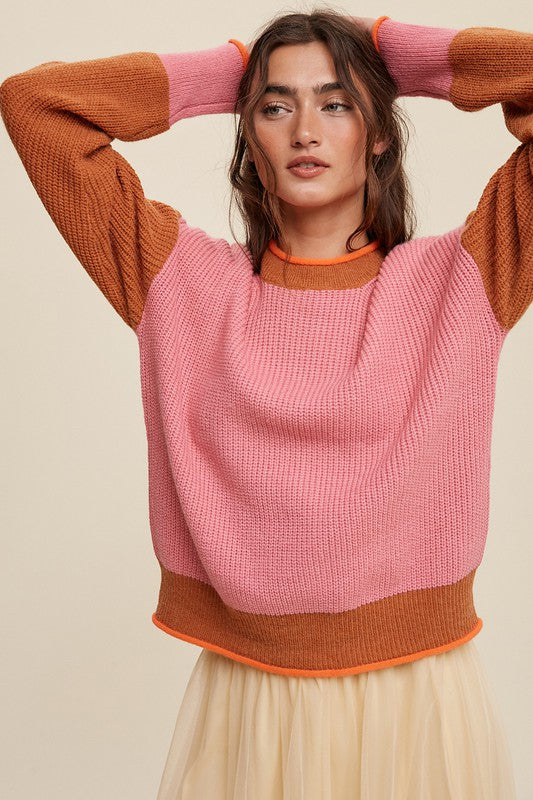TEEK - Pink Color Block Ribbed Knit Sweater SWEATER TEEK FG S  