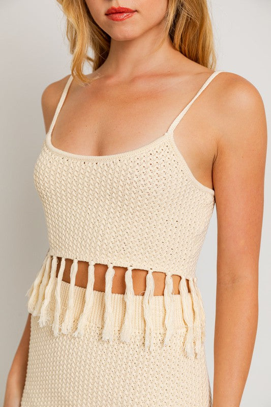 TEEK - Tassel Spaghetti Sweater Crop Top TOPS TEEK FG   