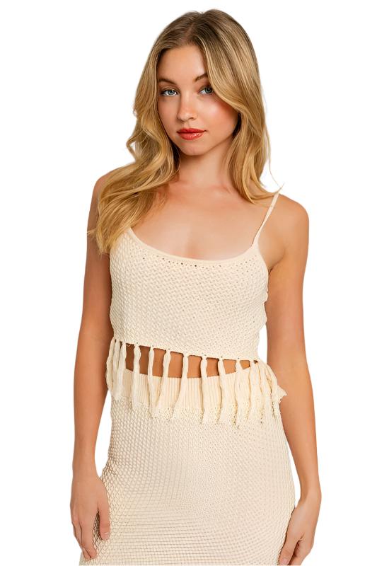 TEEK - Tassel Spaghetti Sweater Crop Top TOPS TEEK FG CREAM XS 