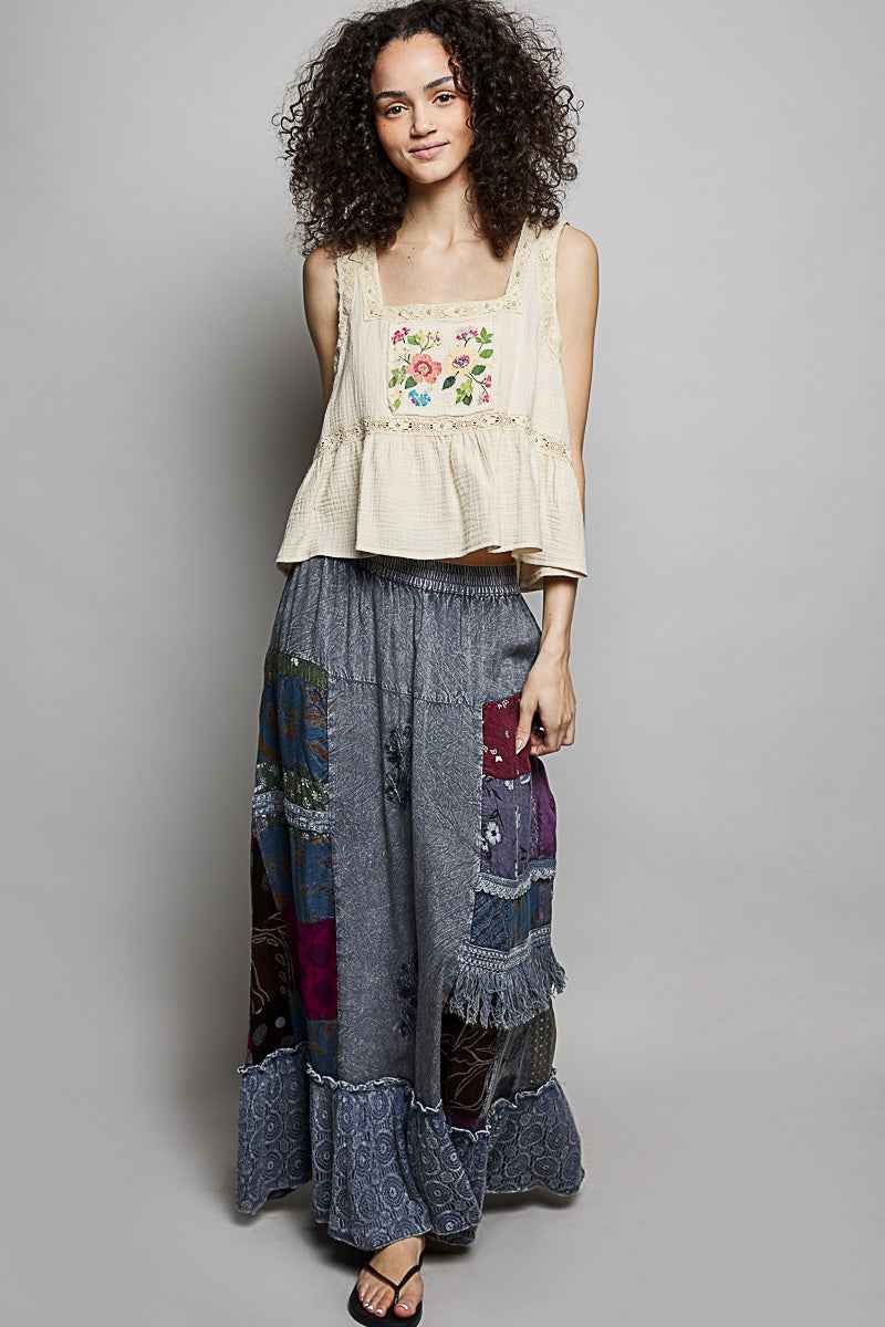 POL Printed Patchwork Embroidered Ruffled Skirt Trendsi