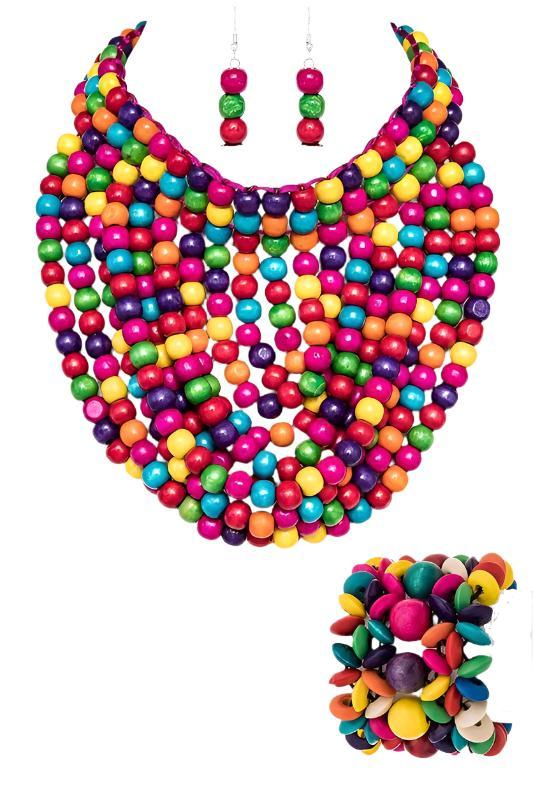 TEEK - Wooden Beads Statement Necklace Bracelet Set JEWELRY TEEK FG   