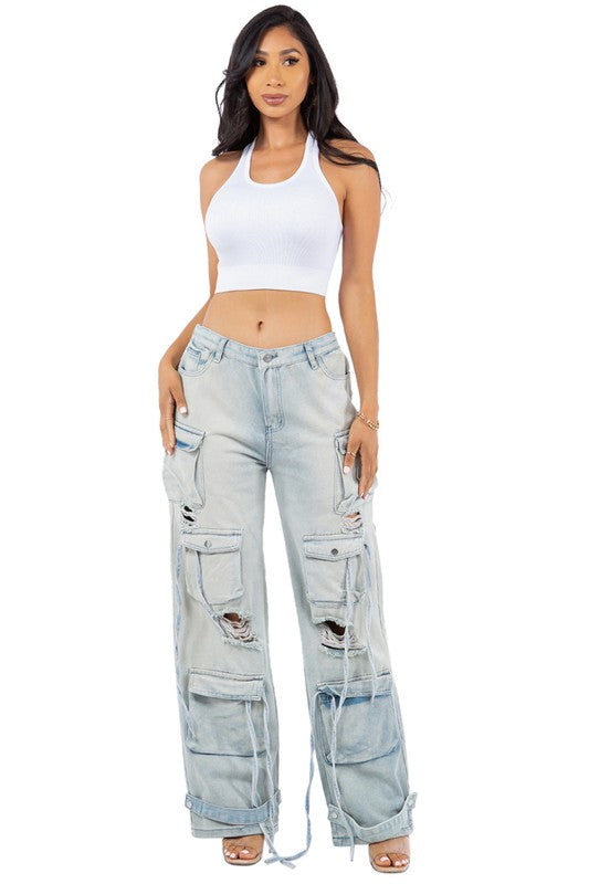 TEEK - LIGHT BLUE SEXY CARGO STYLE DENIM PANTS JEANS TEEK FG   