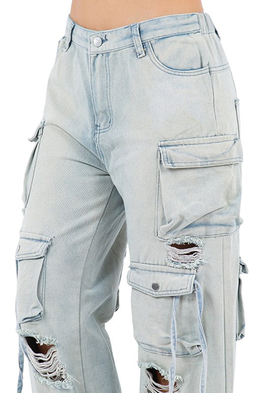 TEEK - LIGHT BLUE SEXY CARGO STYLE DENIM PANTS JEANS TEEK FG   