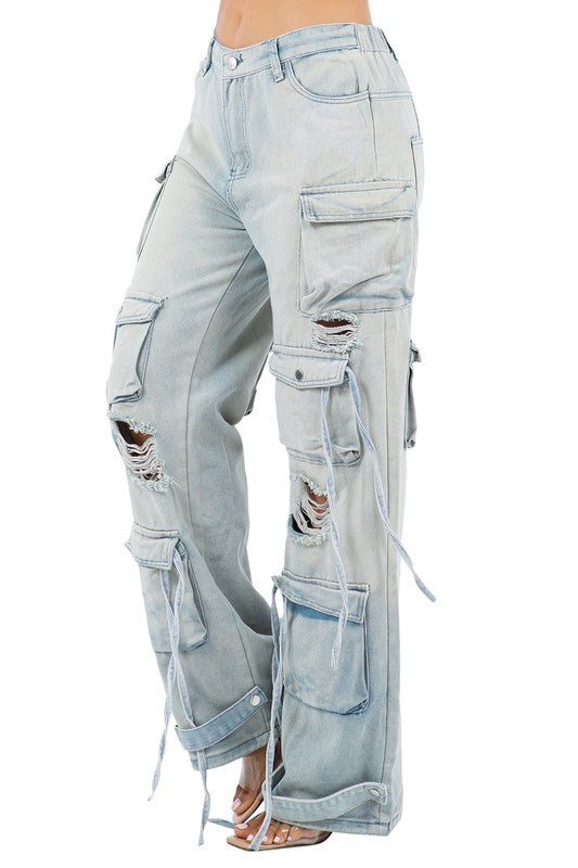 TEEK - LIGHT BLUE SEXY CARGO STYLE DENIM PANTS JEANS TEEK FG   