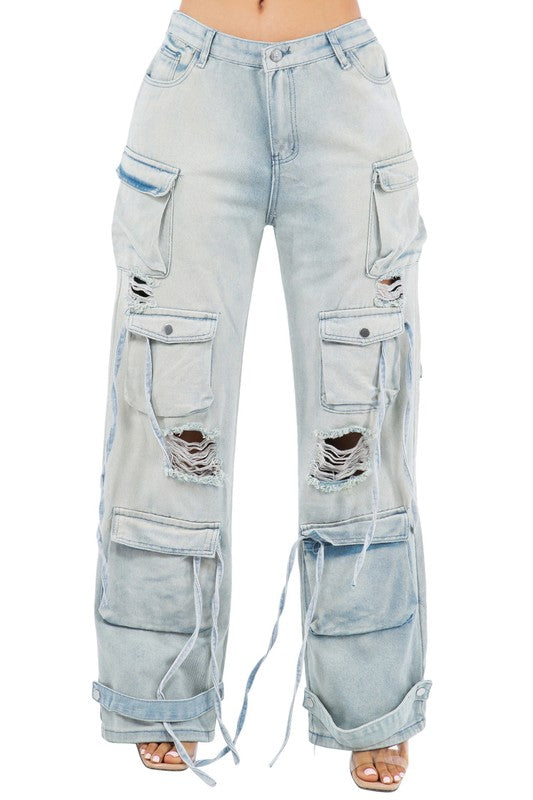 TEEK - LIGHT BLUE SEXY CARGO STYLE DENIM PANTS JEANS TEEK FG   