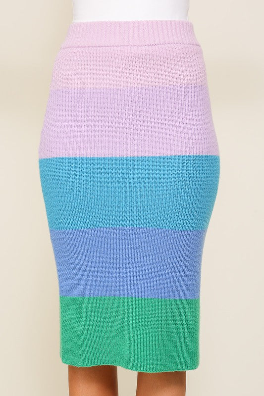 TEEK - Bold Rainbow High-Waisted Sweater Multicolor Skirt SKIRT TEEK FG   