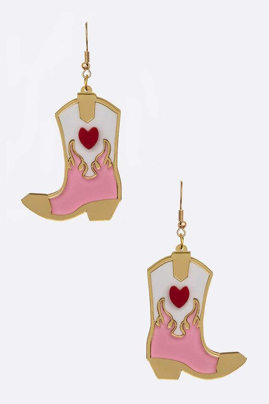 TEEK - Acrylic Cowboy Boots Earrings JEWELRY TEEK FG Pink  