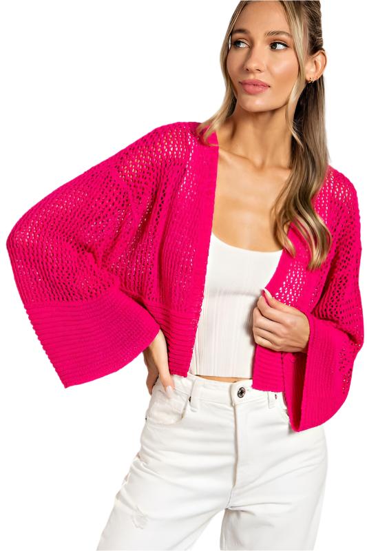 TEEK - Eyelet Knit Cardigan SWEATER TEEK FG HOT PINK L 