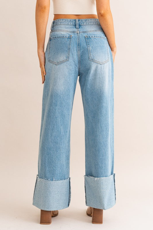 TEEK - Light Denim High-Waisted Wide Leg Cuffed Jeans JEANS TEEK FG   