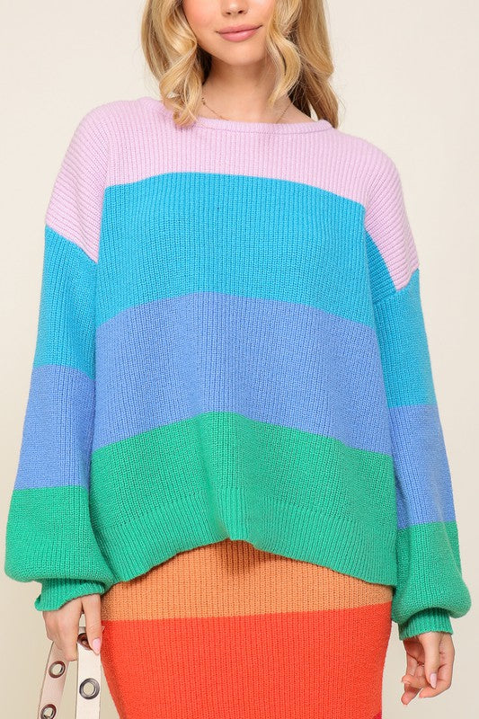 TEEK - Bold Rainbow Stripe Oversized Chunky Knit Pullover SWEATER TEEK FG   