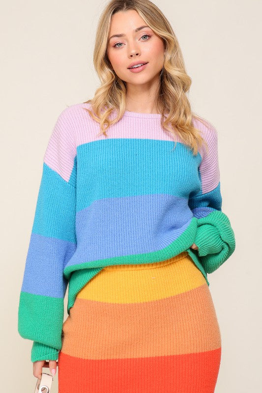 TEEK - Bold Rainbow Stripe Oversized Chunky Knit Pullover SWEATER TEEK FG   