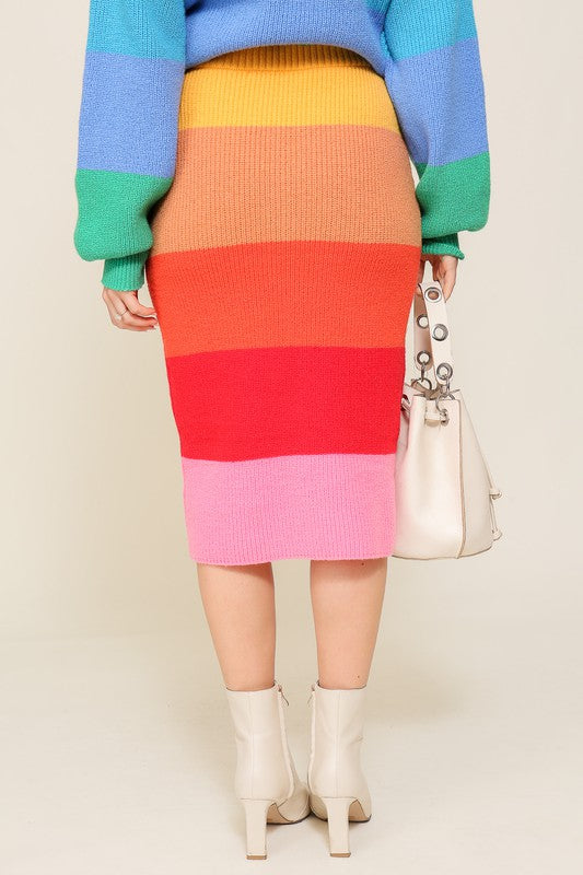 TEEK - Bold Rainbow High-Waisted Sweater Multicolor Skirt SKIRT TEEK FG   