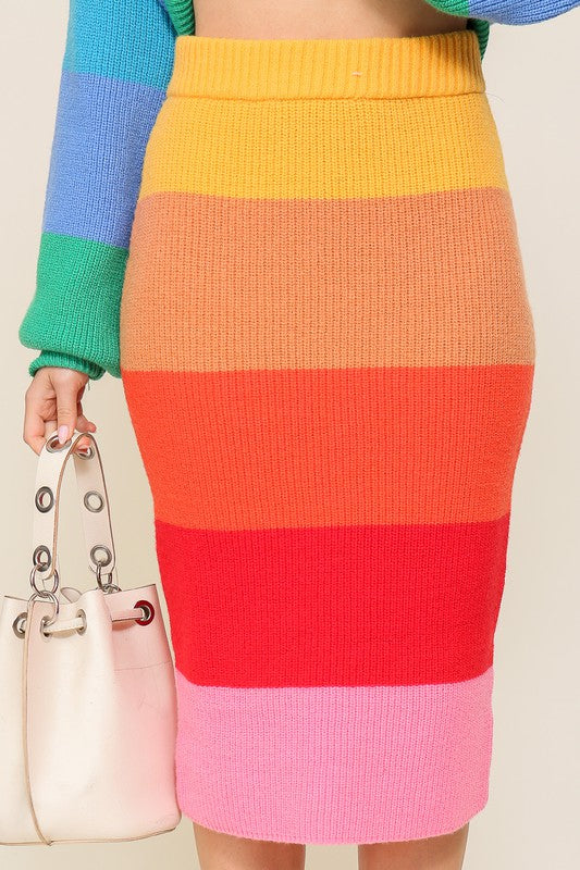 TEEK - Bold Rainbow High-Waisted Sweater Multicolor Skirt SKIRT TEEK FG Red Combo S 