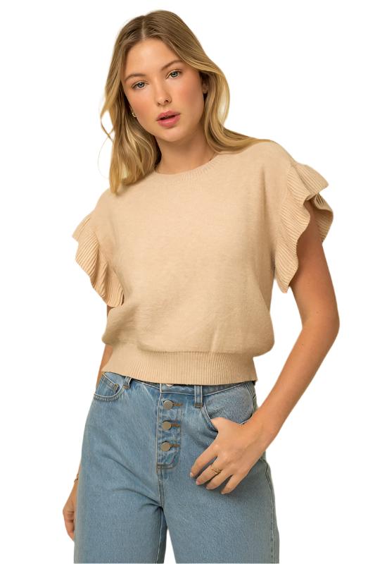 TEEK - Ruffle Sleeve Knit Top TOPS TEEK FG Beige S 