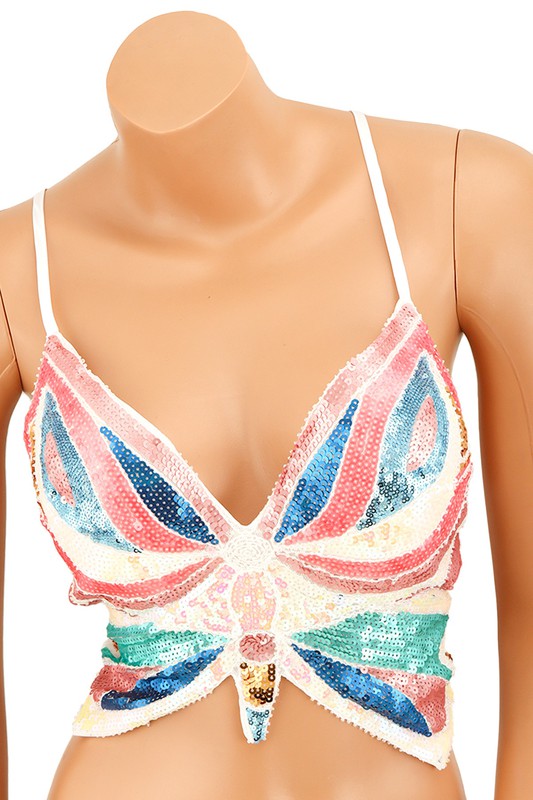 TEEK - Butterfly Sequins Backless Tank TOPS TEEK FG PINK MULTI OS