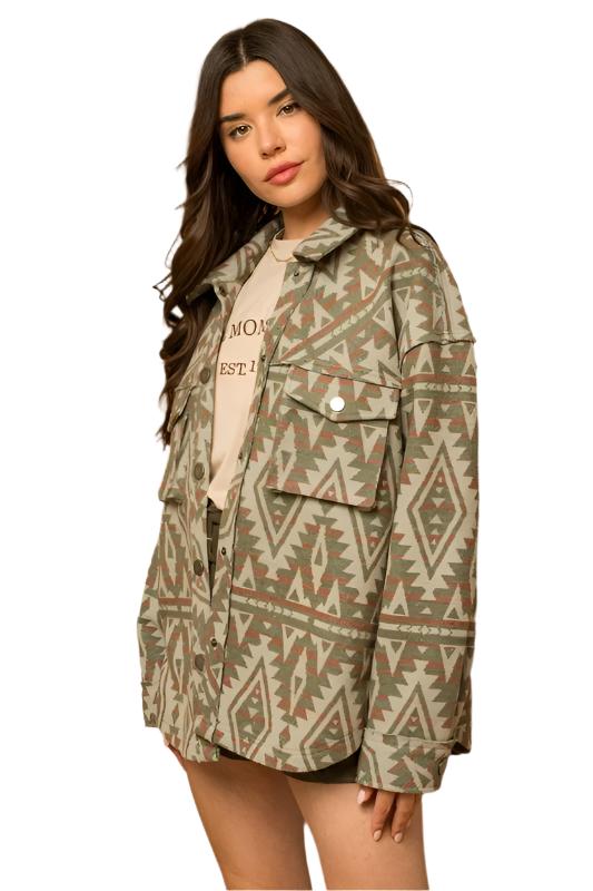 TEEK - Olive 3D Pocket Aztec Shacket JACKET TEEK FG   