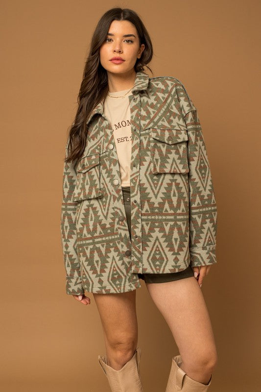 TEEK - Olive 3D Pocket Aztec Shacket JACKET TEEK FG   