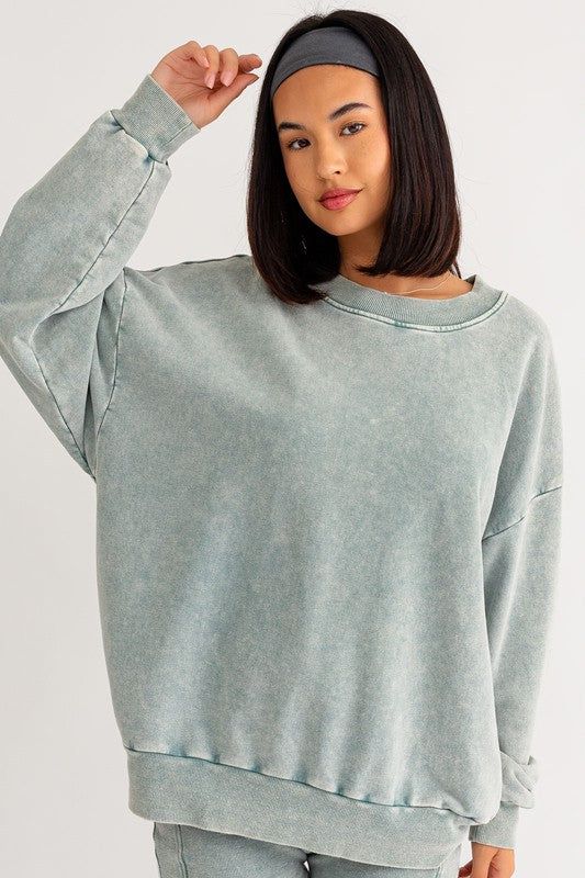 TEEK - Sage Washed Oversized Pullover Sweatshirt TOPS TEEK FG   