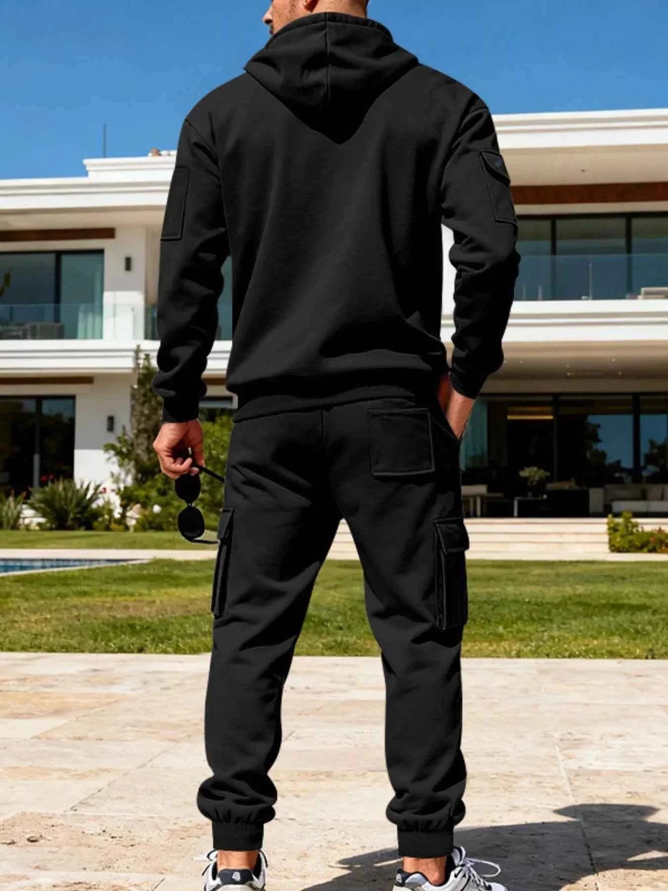 TEEK - Mens Full Size Half Zip Hoodie and Cargo Pants Set SET TEEK Trend