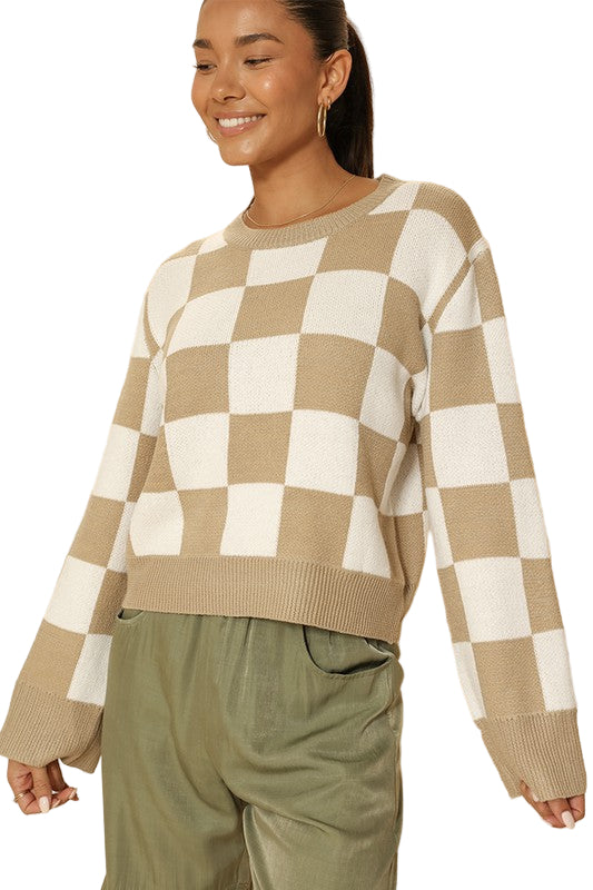 TEEK - Sand Multicolor Checkered Sweater TOPS TEEK FG S