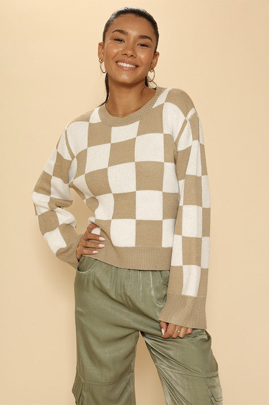 TEEK - Sand Multicolor Checkered Sweater TOPS TEEK FG