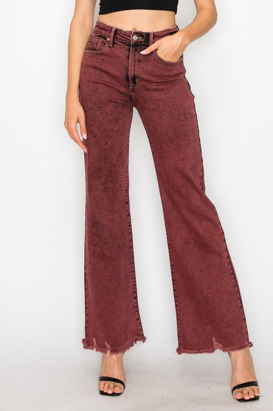 TEEK - PLUS SIZE BLEACHED BURGUNDY HIGH RISE FLARED LEG JEANS JEANS TEEK FG   