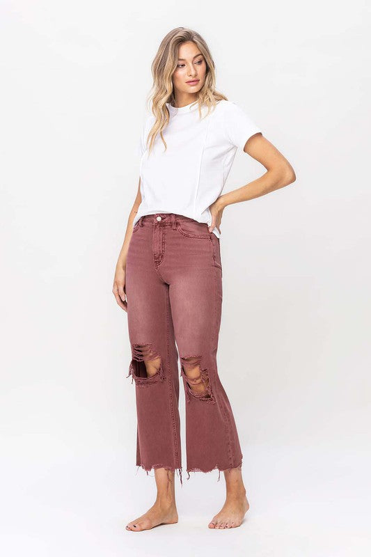TEEK - Russet Brown Vintage High Rise Crop Flare Jeans PANTS TEEK FG   