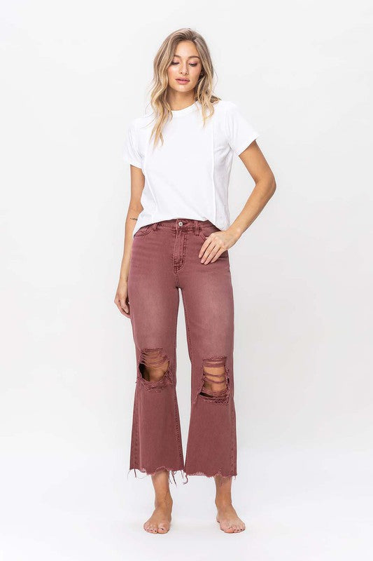TEEK - Russet Brown Vintage High Rise Crop Flare Jeans PANTS TEEK FG   