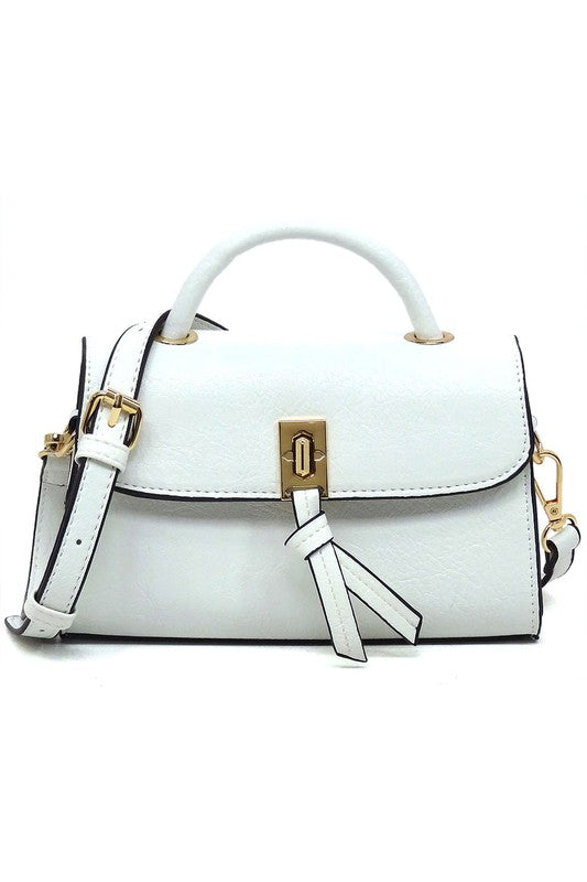 TEEK - Twist Lock Flap Satchel Crossbody Bag BAG TEEK FG White