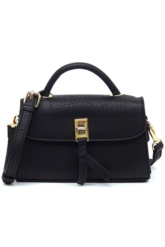 TEEK - Twist Lock Flap Satchel Crossbody Bag BAG TEEK FG BLACK