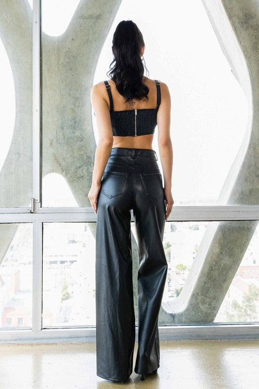 TEEK - Back Vegan Leather Wide Leg Pants PANTS TEEK FG   